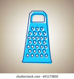 Cheese grater sign. Vector. Sky blue icon with blue contour on beige background.