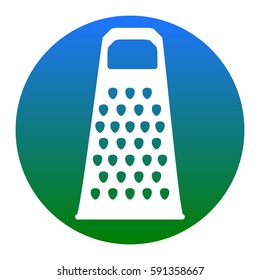 Cheese grater sign. Vector. White icon in bluish circle on white background. Isolated.