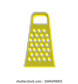 Cheese grater sign. Vector. Yellow icon with square pattern duplicate at white background. Isolated.