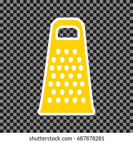 Cheese grater sign. Vector. Yellow icon with white contour on dark transparent background.