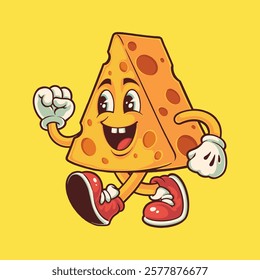 cheese groovy cartoon character mascot illustration for tshirt design, logo, or stickers