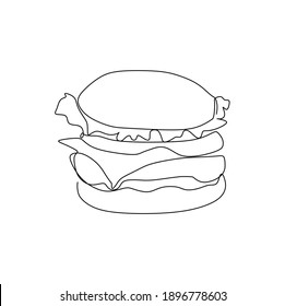 Cheese Hamburger. Continuous one line drawing