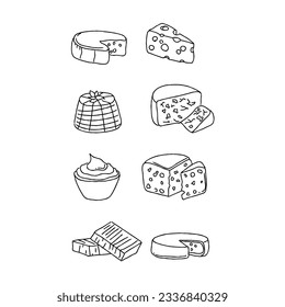 cheese hand drawn doodle illustrations vector set