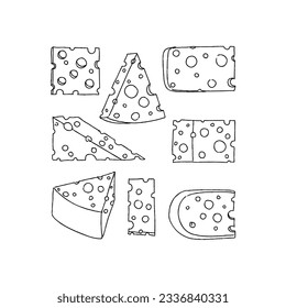 conjunto vectorial de ilustraciones de doodle dibujadas a mano con queso