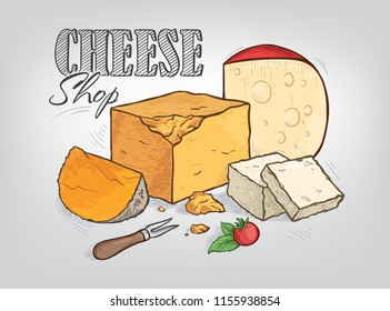 Cheese hand drawn watercolor set. Vector illustration