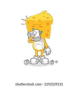 the cheese head blowing nose character. cartoon mascot vector