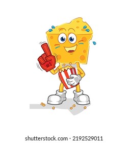 The Cheese Head Fan With Popcorn Illustration. Character Vector