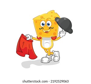 the cheese head matador with red cloth illustration. character vector