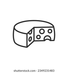 Cheese head with a piece of cheese cut off, linear icon. Holes in the cheese. Line with editable stroke