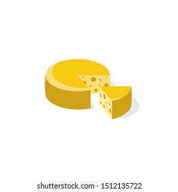 Cheese head and piece vector 3d isometric, color web icons set, new flat style. Creative illustration design, idea for infographics.