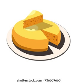 Cheese head slice lump diary milk farm product food vector isolated icon