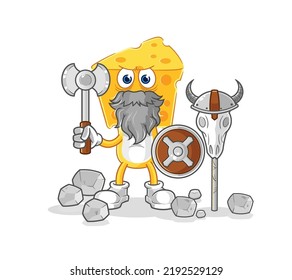 the cheese head viking with an ax illustration. character vector