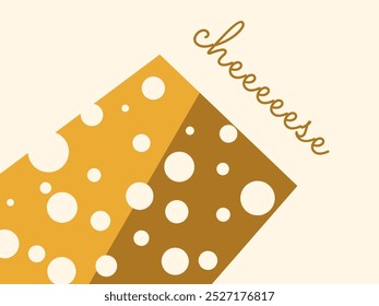 Queijo com buracos. Produtos láteos fermentados, leite, agricultura. Comida saudável. Ilustração vetorial