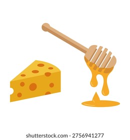 Cheese and honey dip food vector set illustration