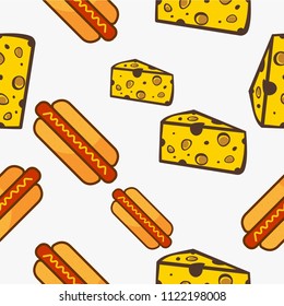 Cheese and hotdog fast food pattern design vector.