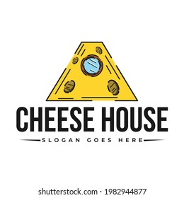 Logo de la casa de queso con estilo retro y línea punteada que le da un toque interesante y único.