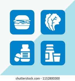 cheese icon. 4 cheese set with diary product, burger, salad and vitamin vector icons for web and mobile app