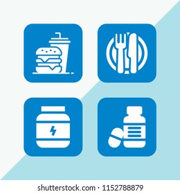 cheese icon. 4 cheese set with lunch, vitamin, protein and burger vector icons for web and mobile app