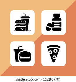 cheese icon. 4 cheese set with sandwich, pizza, vitamin and burger vector icons for web and mobile app