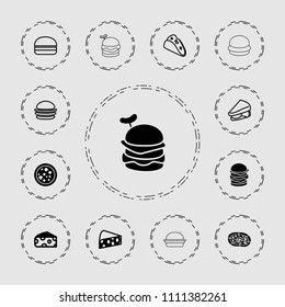 Cheese icon. collection of 13 cheese filled and outline icons such as pizza, taco, burger, sandwich, burger with sausage. editable cheese icons for web and mobile.