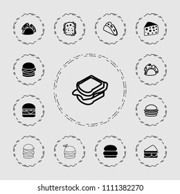 Cheese icon. collection of 13 cheese filled and outline icons such as burger, taco, sandwich, burger with sausage. editable cheese icons for web and mobile.
