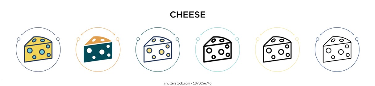 Cheese icon in filled, thin line, outline and stroke style. Vector illustration of two colored and black cheese vector icons designs can be used for mobile, ui, web