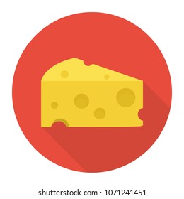 cheese icon in flat style with long shadow, isolated vector illustration on white transparent background