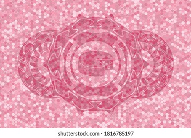 Icono de queso dentro de mosaico de mosaico rosa insignia realista. Fondo de hexágono geométrico elegante. Ilustración vectorial. 