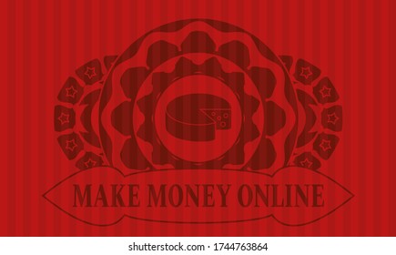 Cheese icon and Make Money Online text red realistic emblem. Bars chic background. Illustration. 