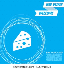 Cheese icon on a blue background with abstract circles around and place for your text. Vector illustration