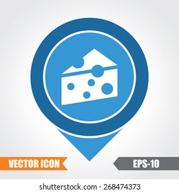 Cheese Icon On Map Pointer. Eps.-10.
