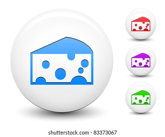 Cheese Icon on Round White Button Collection Original Illustration