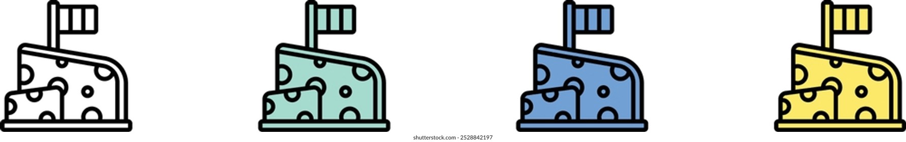 cheese icon. Outline, Green, Blue and Yellow Style Design Isolated On White Background
