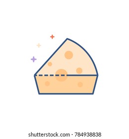 Cheese icon in outlined flat color style. Vector illustration.