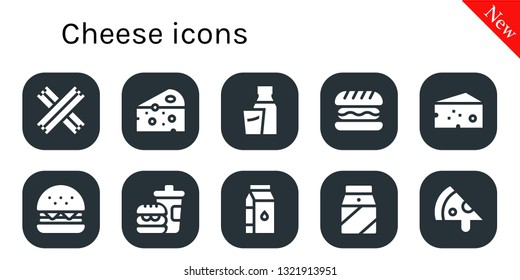 cheese icon set. 10 filled cheese icons.  Simple modern icons about  - Churros, Cheese, Milk, Hamburger, Burger, Fast food, Pizza