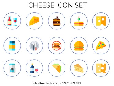 cheese icon set. 15 flat cheese icons.  Simple modern icons about  - wine, mayonnaise, food, burger, no fast food, sandwich, hamburguer, pizza