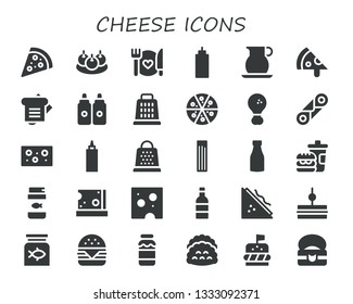 cheese icon set. 30 filled cheese icons.  Simple modern icons about  - Pizza, Bitterballen, Food, Sauce, Jug, Sandwich, Sauces, Grater, Fried chicken, Cannoli, Cheese, Churros