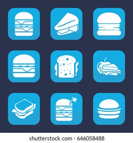 Cheese icon. set of 9 filled cheese icons such as burger, sandwich, double burger with flag, cheeseburger, double burger