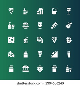 cheese icon set. Collection of 25 filled cheese icons included Wine, Milk, Dutch, Hamburger, Wrap, Sandwich, Pizza slice, Cheese, French, Pizza, Yogurt, Sauce, Hamburguer, Jug