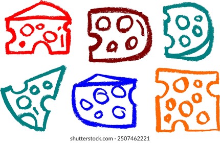 Cheese Icon Set - Crayon Chalk Drawing