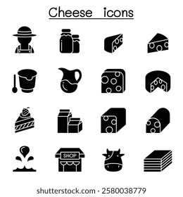 Cheese icon set in glyph style