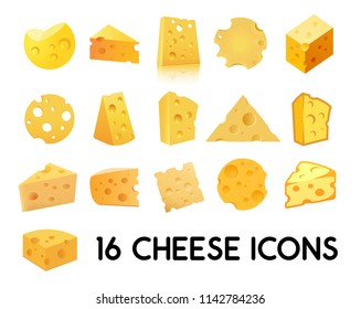 Cheese Icon Set isolated on white background. Vector illustration of Beautiful dairy products of different forms, EPS 10.