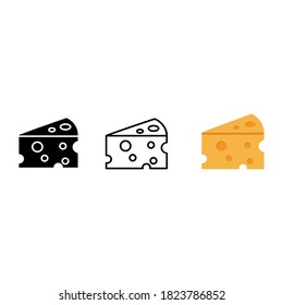 cheese icon set line and flat style 