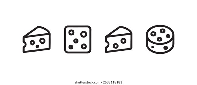 Cheese icon set in outline style with holes and shapes Vector