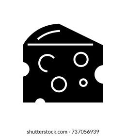 cheese icon, vector illustration, black sign on isolated background