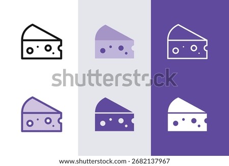 Cheese icon. Cheese wedge symbol in 4 styles - solid, outline, flat, duotone.