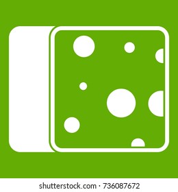 Cheese icon white isolated on green background. Vector illustration