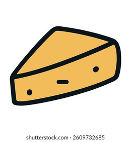 Cheese icon, yellow slice, cartoon style, with round holes.