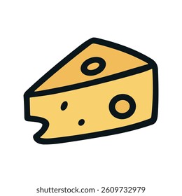 Cheese icon, yellow slice, cartoon style, with round holes.