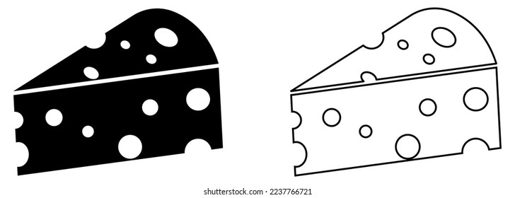 Cheese icons. Flat and line art style. Vector illustration isolated on white background
